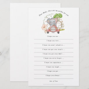 Niedliche Elephant Car Wünsche für Babydusche