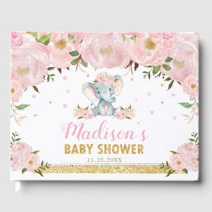 Niedliche Elephant Chic Blush Pink Floral Baby Dus Gästebuch