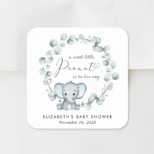 Niedliche Elephant Eucalyptus Baby Boy Dusche Quadratischer Aufkleber