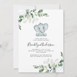 Niedliche Elephant Eucalyptus Baby Dusche Einladung