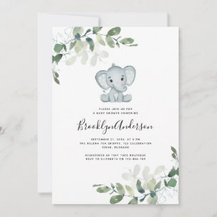 Niedliche Elephant Eucalyptus Baby Dusche Einladung