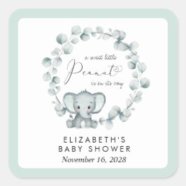 Niedliche Elephant Eucalyptus Baby Dusche Quadratischer Aufkleber
