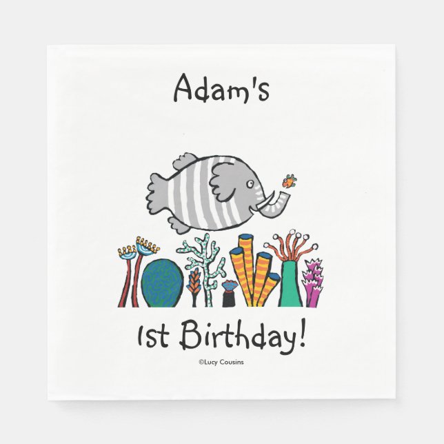 Niedliche Elephant Fish Szene mit Korallen Serviette (Vorderseite)