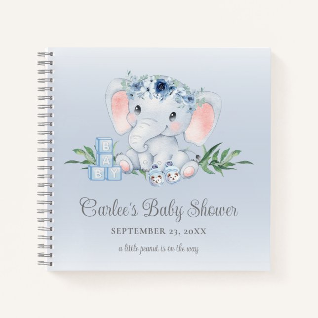 Niedliche Elephant Floral Baby Boy Babydusche Notizbuch (Vorderseite)