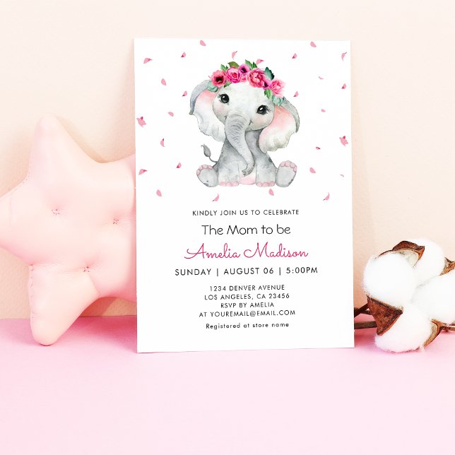 Niedliche Elephant Floral Watercolor Kinderdusche Einladung (Cute Elephant Floral Watercolor Baby Girl shower Invitation
)