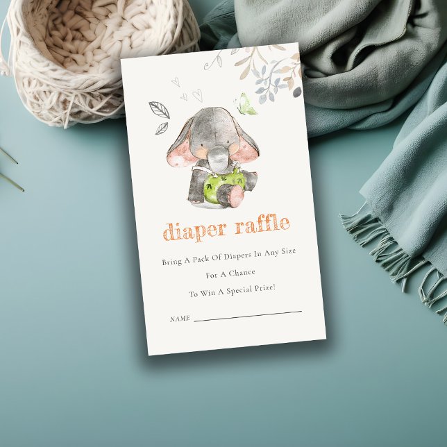 Niedliche Elephant Foliage Diaper Raffle Baby Dusc Begleitkarte (Von Creator hochgeladen)