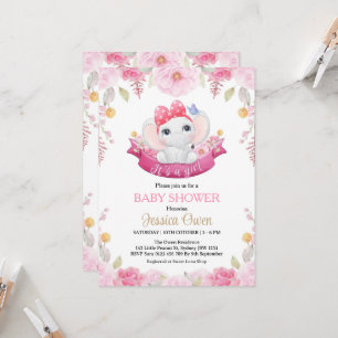Niedliche Elephant Girl Baby Dusche Einladung