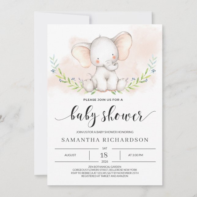 Niedliche Elephant Girl Baby Dusche Einladung Blus (Vorderseite)