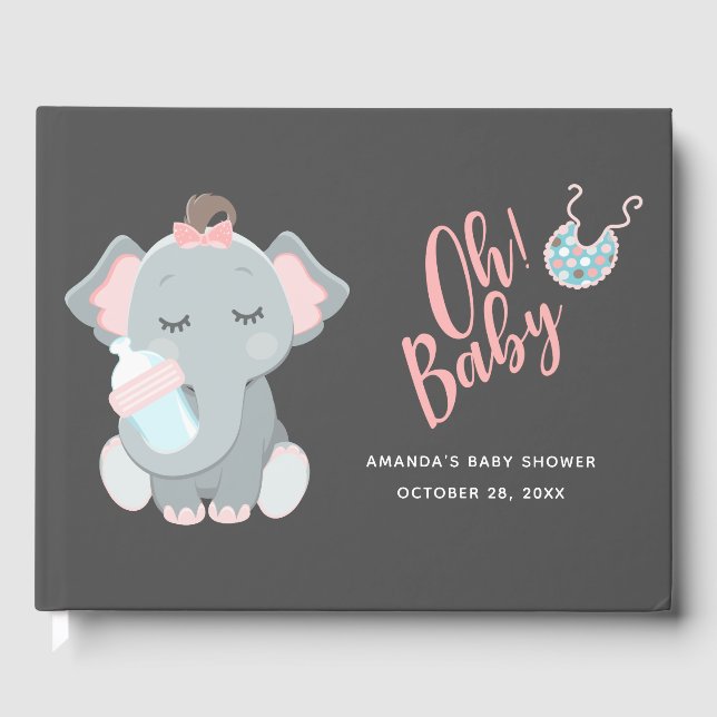 Niedliche Elephant Girl Baby Dusche Gästebuch (Vorderseite)