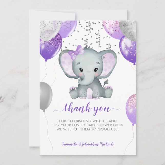 Niedliche Elephant Girl Balloons Dankeskarte (Vorderseite)