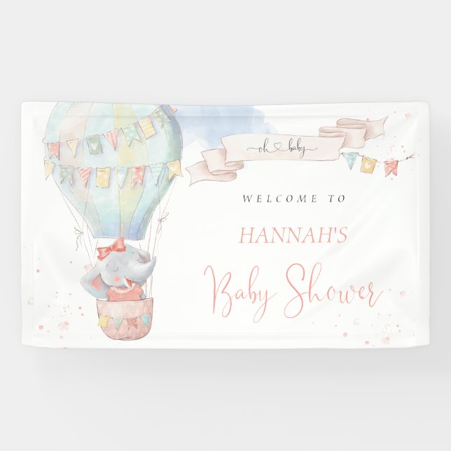 Niedliche Elephant Girl Pink Babydusche Banner (Horizontal)