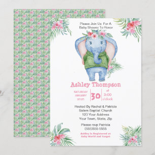 Niedliche Elephant Girls Babydusche Einladung
