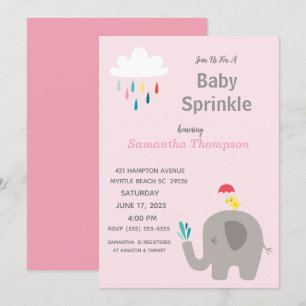 Niedliche Elephant Girls Pink Baby Sprinkle Dusche Einladung