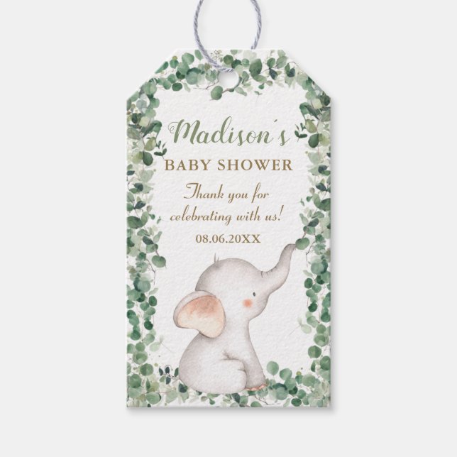 Niedliche Elephant Greenerge Gender Neutral Baby D Geschenkanhänger (Vorderseite)
