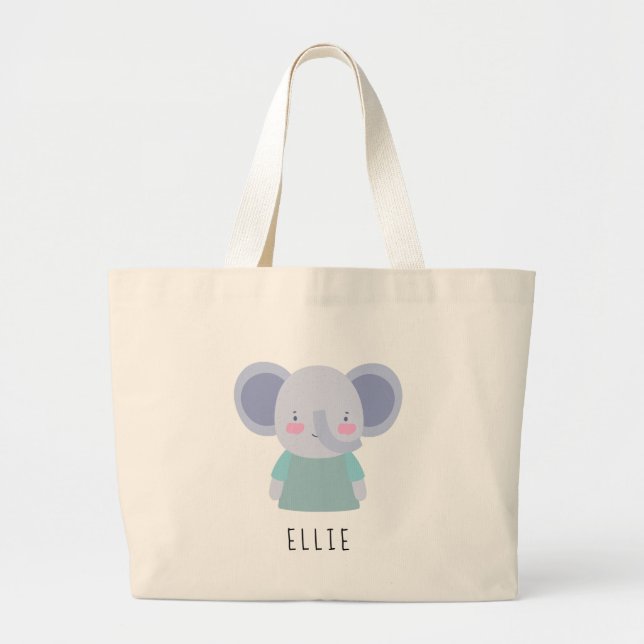 Niedliche Elephant Illustration - Anpassbar Jumbo Stoffbeutel (Vorne)