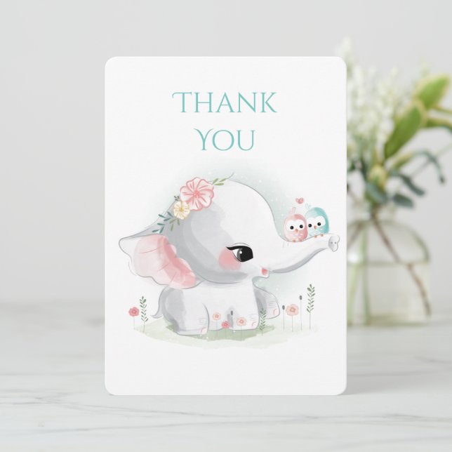Niedliche Elephant Pastel Wasserfarbe Danke Karte (Stehend Vorderseite)
