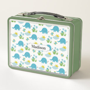 Niedliche Elephant Pattern individuelle Name Lunch Metall Brotdose
