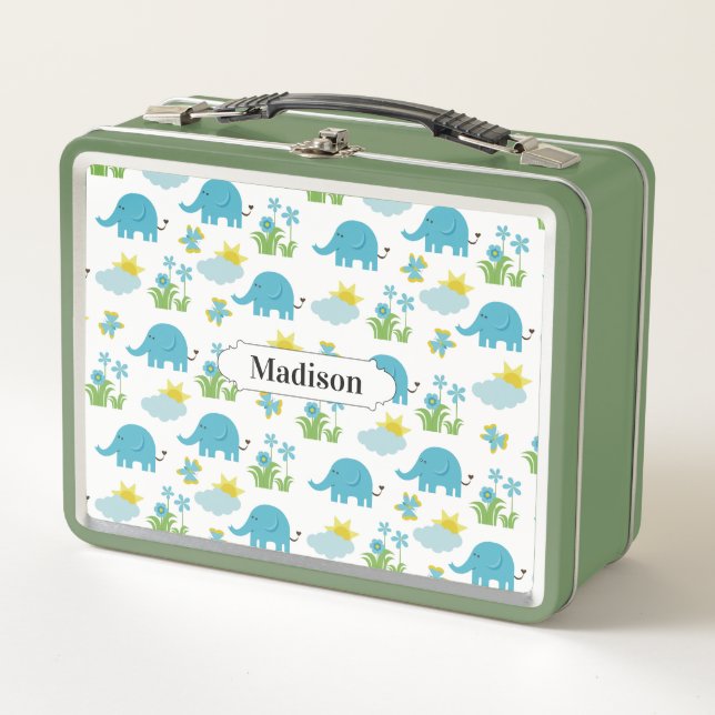 Niedliche Elephant Pattern individuelle Name Lunch Metall Brotdose (Vorderseite)