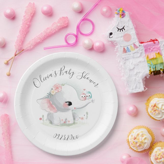 Niedliche Elephant Personalisiert Baby Dusche Pappteller (Party)
