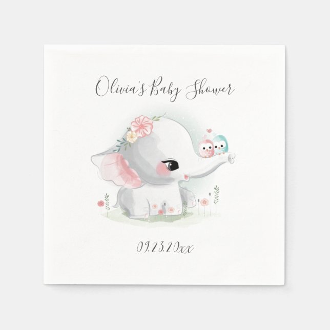 Niedliche Elephant Personalisiert Baby Dusche Serviette (Vorderseite)