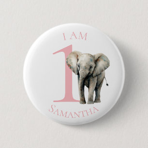 Niedliche Elephant Pink Aquarellfarbe BURTHDAY Button