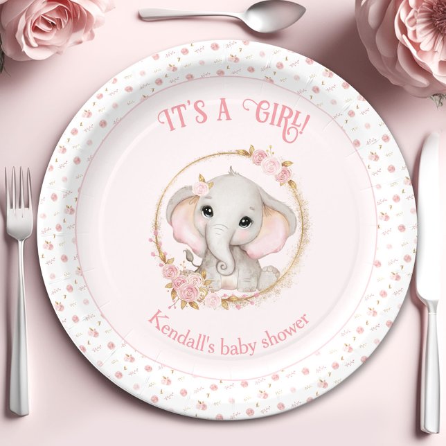 Niedliche Elephant Pink Babydusche Papier Teller (Cute Elephant Pink Baby Shower Paper Plates)