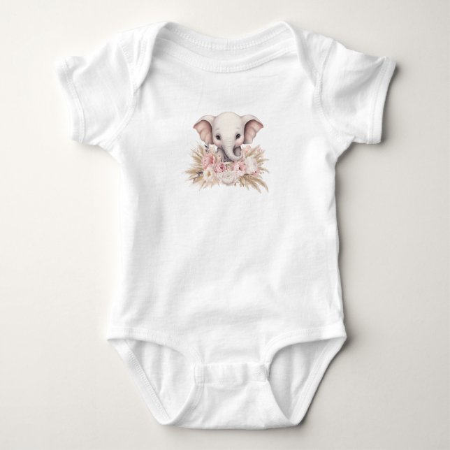 Niedliche Elephant Pink Boho Girl Babydusche Baby Strampler (Vorderseite)