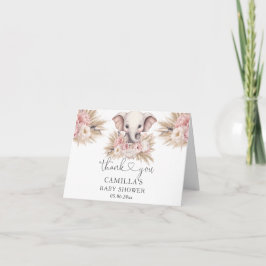 Niedliche Elephant Pink Boho Girl Babydusche Dankeskarte