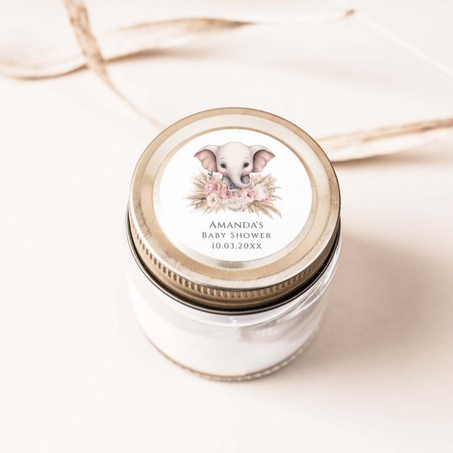 Niedliche Elephant Pink Boho Girl Babydusche Runder Aufkleber (Von Creator hochgeladen)