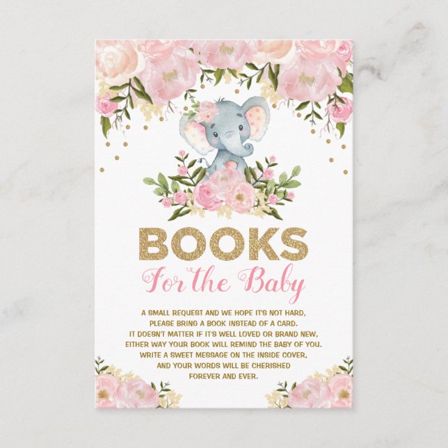 Niedliche Elephant Pink Floral Baby Girl Buchanfra Begleitkarte (Vorderseite)