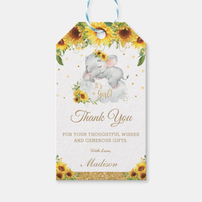 Niedliche Elephant Sonnenblume Blütendusche Gefall Geschenkanhänger (Vorderseite)