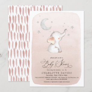 Niedliche Elephant Stars Moon Blush Girl Babydusch Einladung