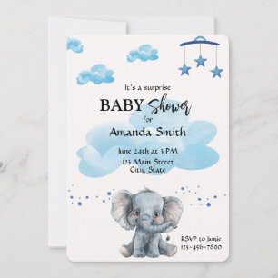 Niedliche Elephant Surprise Baby Dusche Blauer Ein Einladung