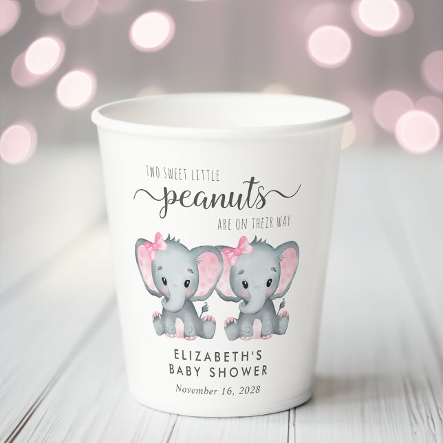 Niedliche Elephant Twin Girls Babydusche Pappbecher (Von Creator hochgeladen)