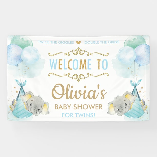Niedliche Elephant Twins Boys Babydusche Hintergru Banner (Horizontal)