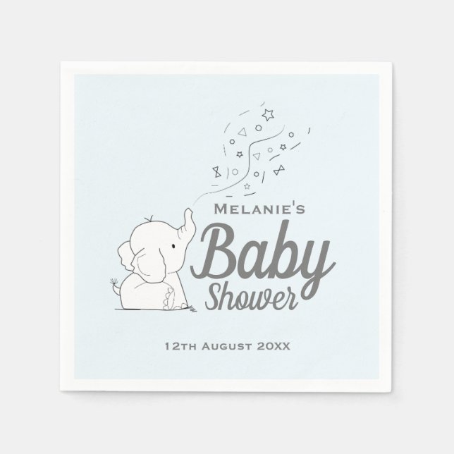 Niedliche Elephant und Confetti Blue Baby Dusche Serviette (Vorderseite)