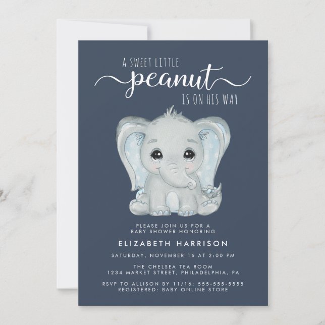 Niedliche Elephant Watercolor Babydusche Einladung (Vorderseite)
