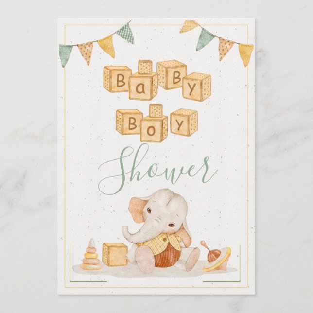 Niedliche Elephant Watercolor Einfache Babydusche Einladung (Vorderseite)
