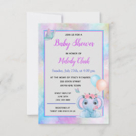 Niedliche Elephant Watercolor Kinderdusche Einladu Karte