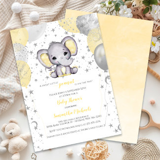 Niedliche Elephant Yellow Balloons Babydusche Einladung