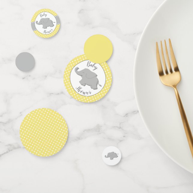 Niedliche Elephant Yellow Polka Dot Baby Dusche Konfetti (Gruppe)