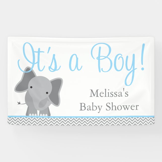 Niedliche Elephant Zickzack Light Blue Baby Dusche Banner (Horizontal)