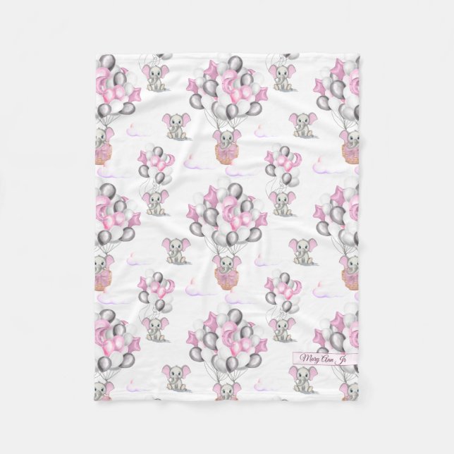 Niedliche Elephants Balloons & Clouds Baby Girl Fleecedecke (Vorderseite)