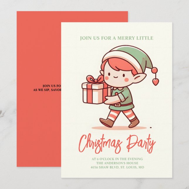 niedliche Elf-Geschenkboxen Einladung (Vorne/Hinten)