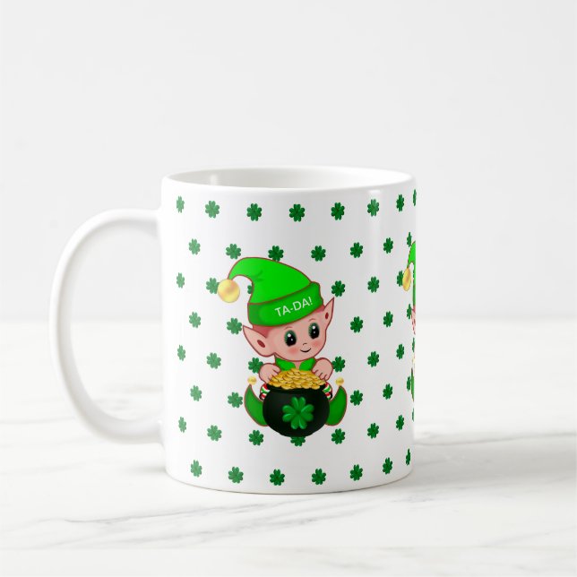 Niedliche Elf, Goldmünzen und Glücksklee Kaffeetasse (Links)