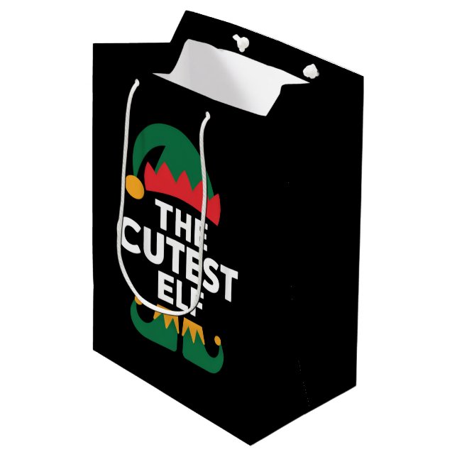 Niedliche Elf Matching-Familie Weihnachten Mittlere Geschenktüte (Vorderseite Schrägansicht)