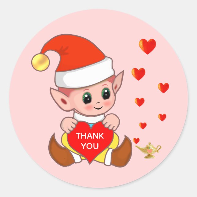 Niedliche Elf mit Liebe Herzlichen Dank Classic Ro Runder Aufkleber (Vorderseite)