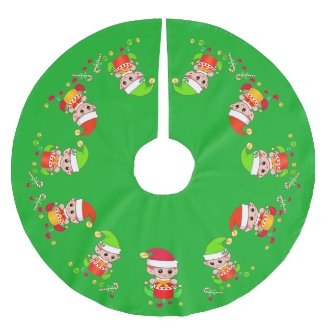 Niedliche Elfen, die kleinen Helfer des Weihnachts Polyester Weihnachtsbaumdecke (Vorderseite)