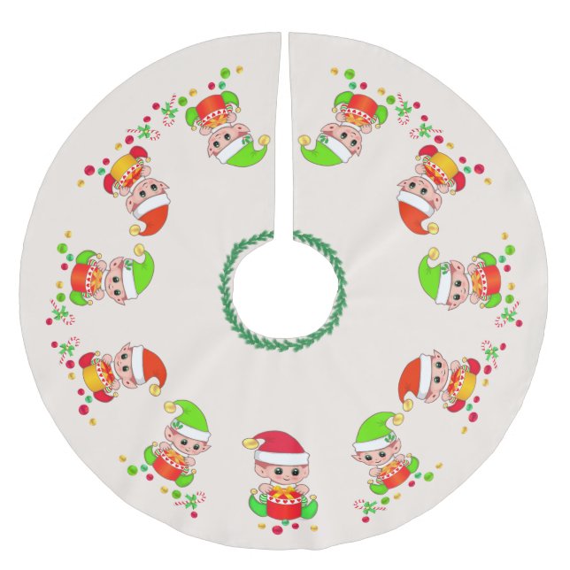 Niedliche Elfen, die kleinen Helfer des Weihnachts Polyester Weihnachtsbaumdecke (Vorderseite)