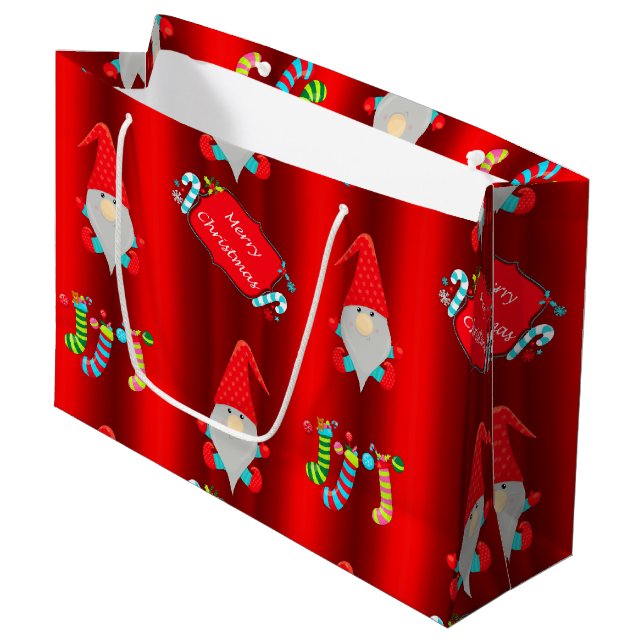 Niedliche Elfen Rotes Weihnachten Große Geschenktüte (Vorderseite Schrägansicht)